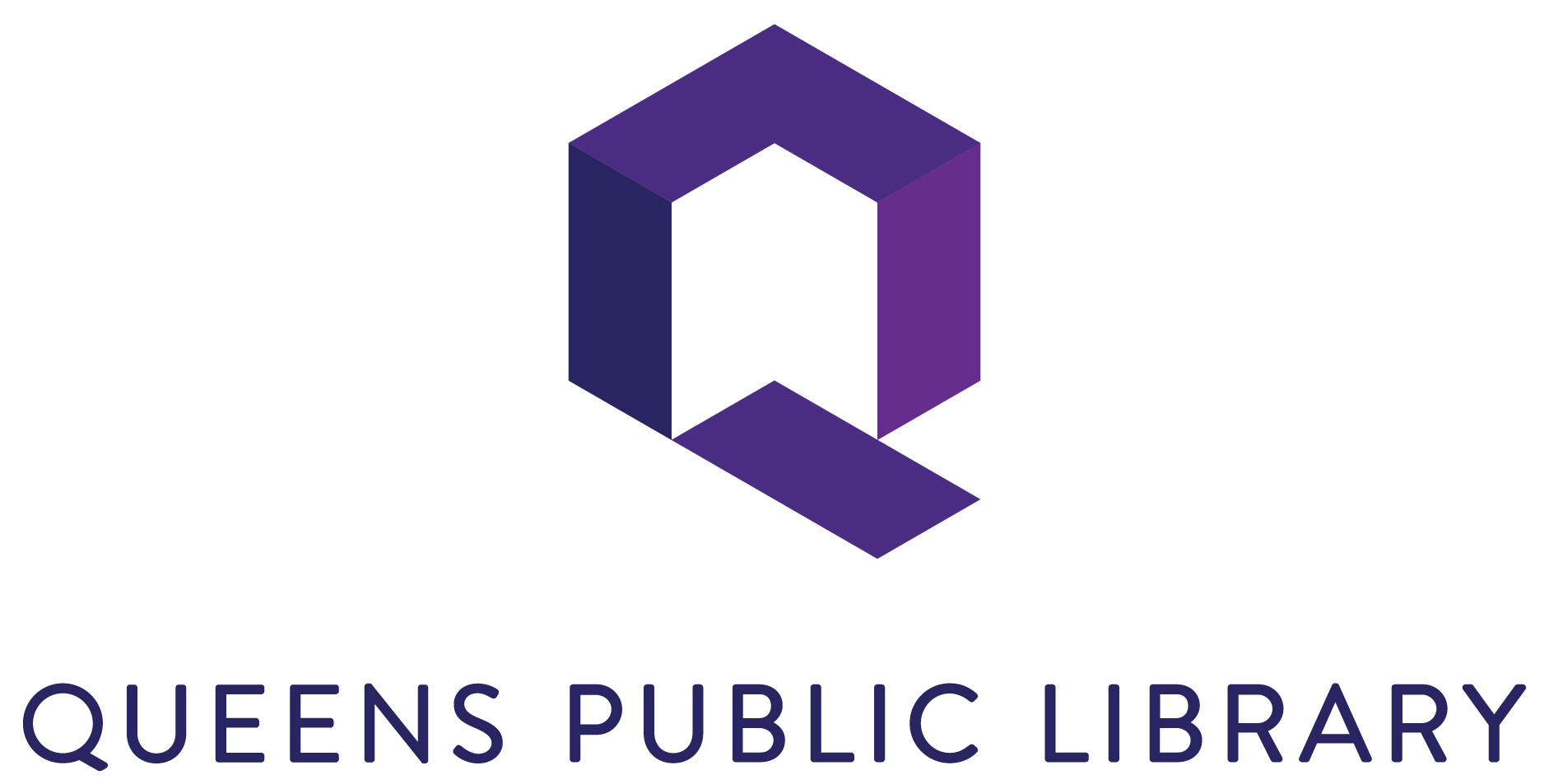 The Queens Public Library logo in purple with a white background.