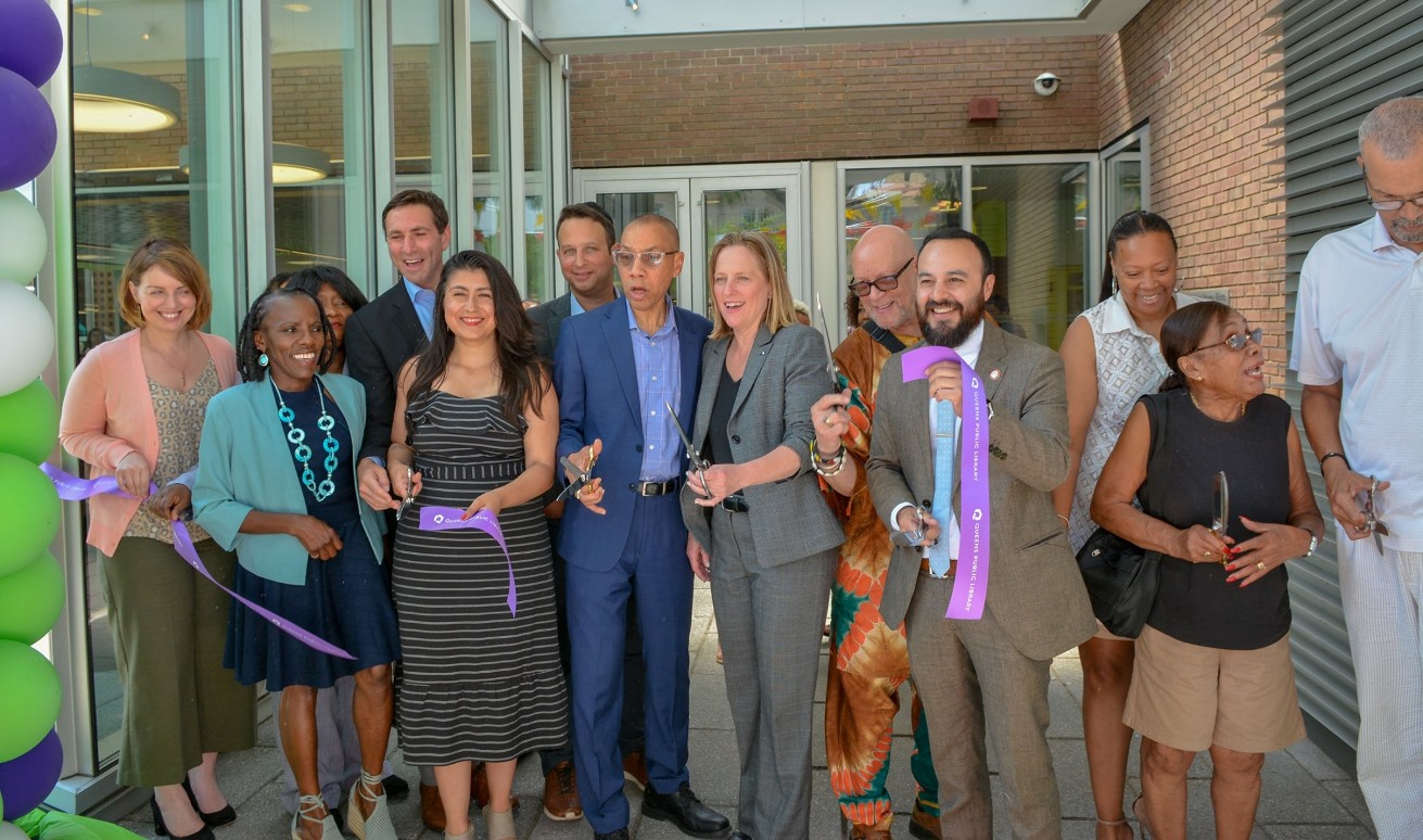 QPL President & CEO Dennis M. Walcott, elected officials, and community leaders reopen East Elmhurst Library.
